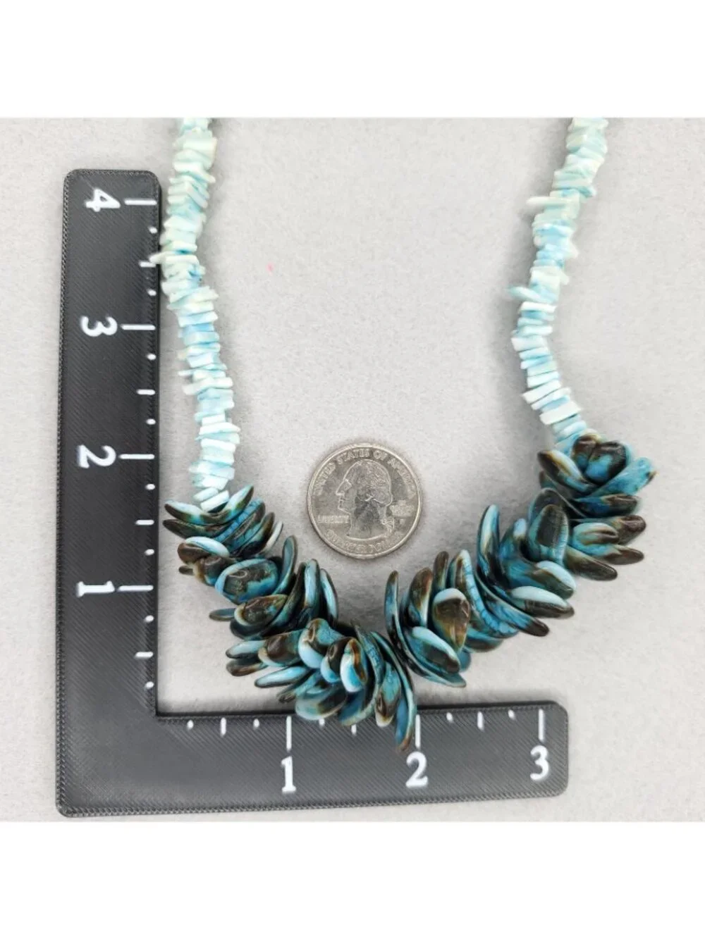 Vintage Beaded Shell Necklace Blue Beach Tiki Boho 16